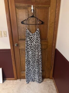 Leopard Print Slip Maxi Dress - White/Black